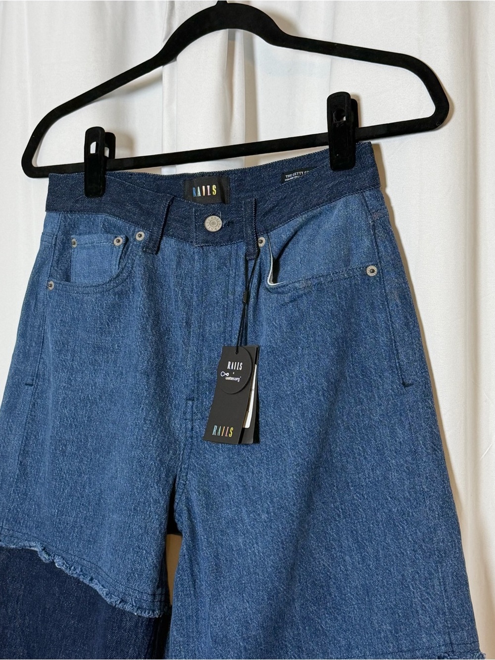 Rails Getty Crop Jeans Indigo Patchwork Wide Leg Raw Hem Womens 27 NWT - Picture 8 of 15